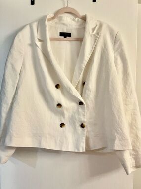 Talbots White Double-Breasted Cropped Blazer